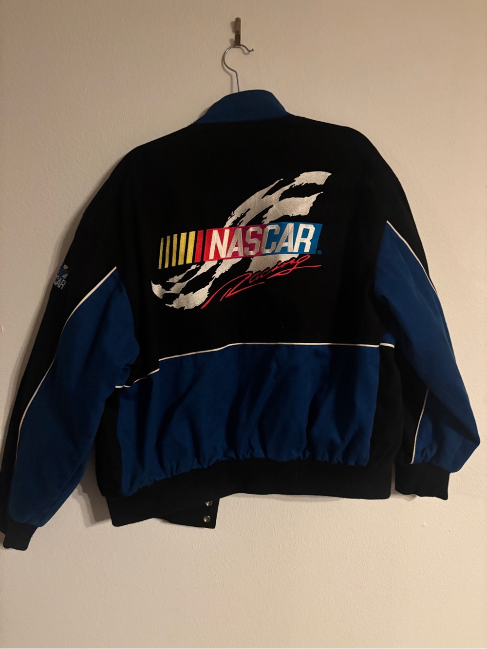 Nascar Black and Blue Colorblock Racing Bomber Jacket